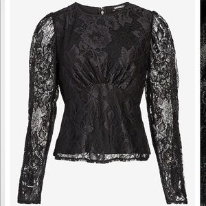 Express black lace puff sleeve top